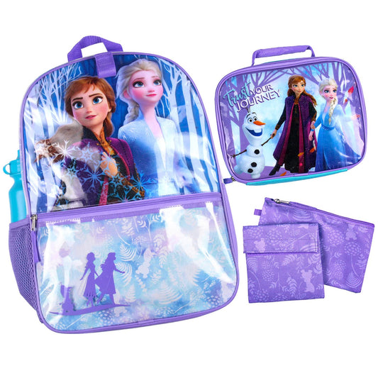 Bioworld Disney Frozen Anna Elsa Olaf Trust Your Journey 5 PC Backpack Set Tote Bag