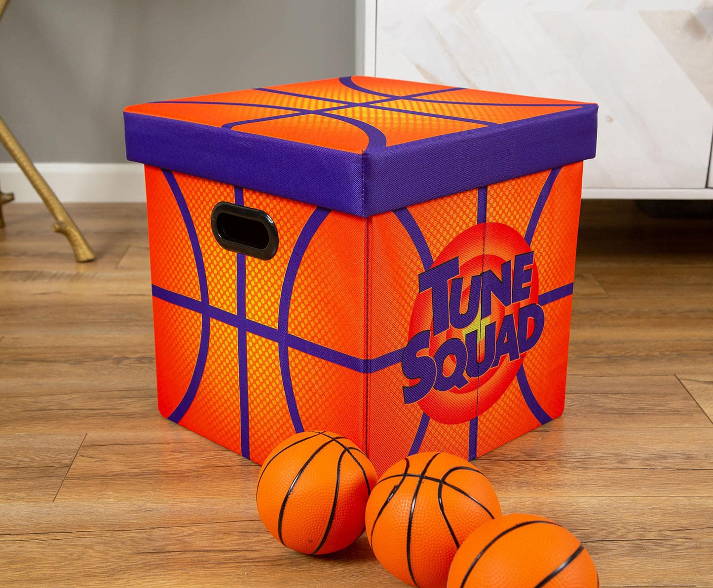 Wikoo Space Jam: A New Legacy Orange 15-Inch Foldable Storage Bin Chest with Lid | Fabric Basket Container, Cube Organizer with Handles | Brown Cubby…