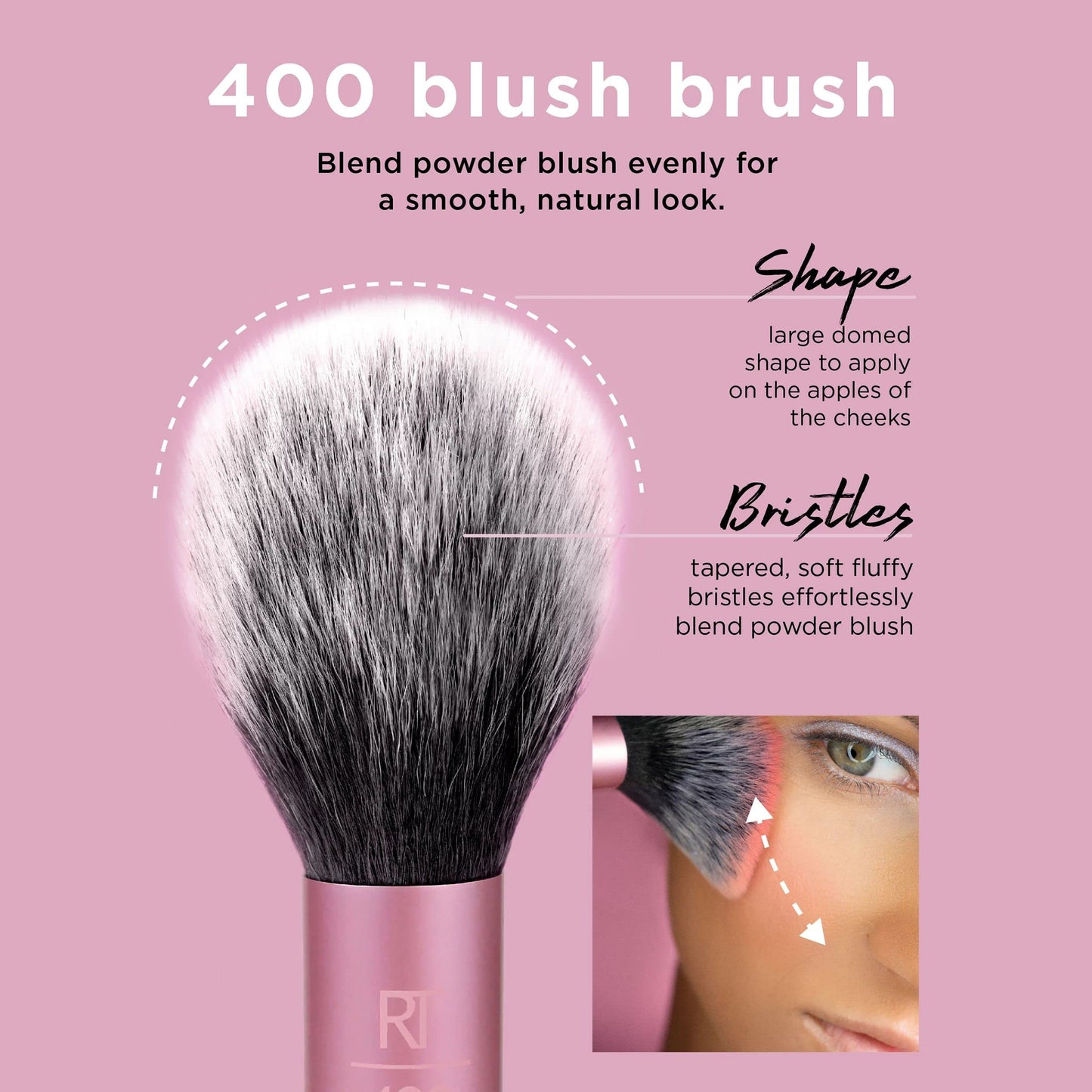 Real Techniques Ultra Plush Blush Makeup Brush, For Loose, Cream, or Pressed Blush, Rosy Glow Cheeks, Fluffy Powder Brush, Aluminum Ferrules