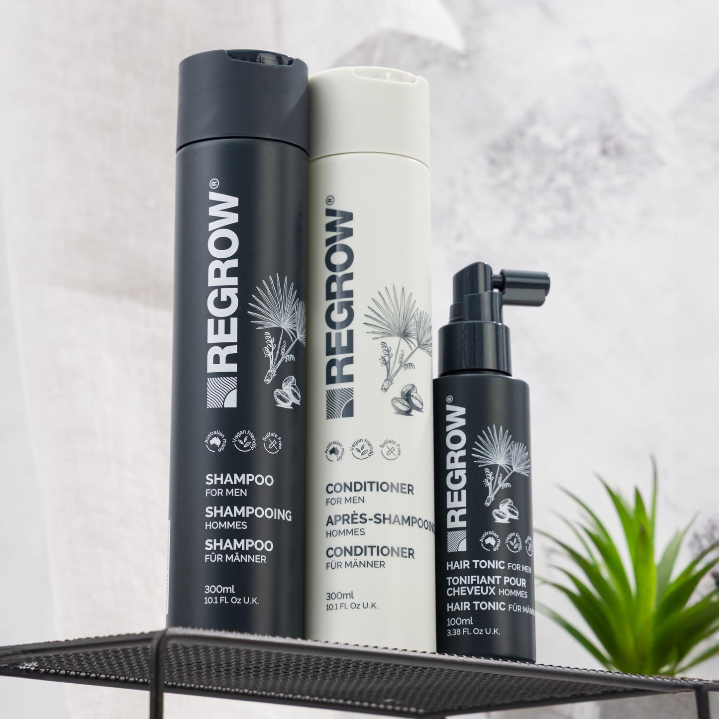 Regrow Hair Regrowth Treatment For Men. Full Set Shampoo, Conditioner & Hair Tonic, For Thicker Fuller Hair, With Caffeine Biotin & Niacinamide