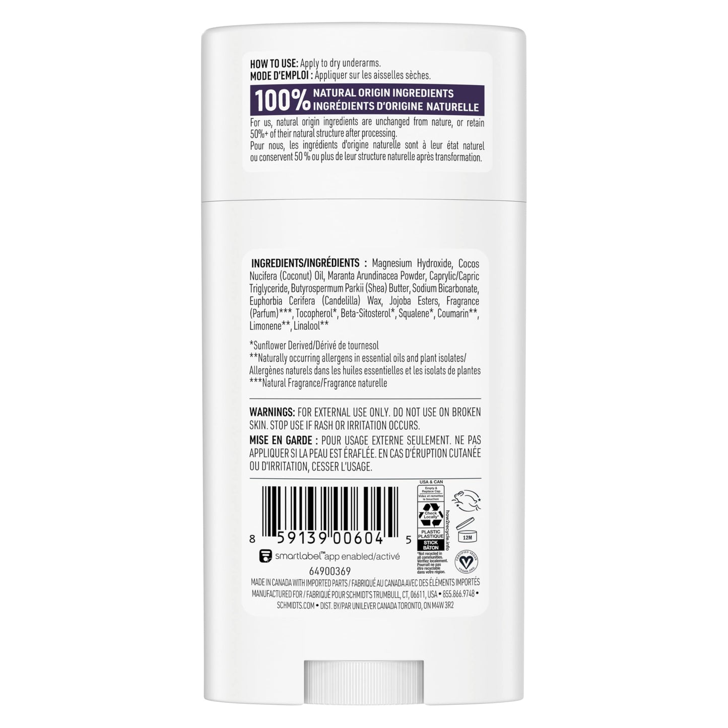 Schmidt's Aluminum-Free Vegan Deodorant Lavender & Sage with 24 Hour Odor Protection, for Women and Men, Natural Ingredients, Cruelty-Free, 2.65 oz Beauty and Personal Care Schmidt's
