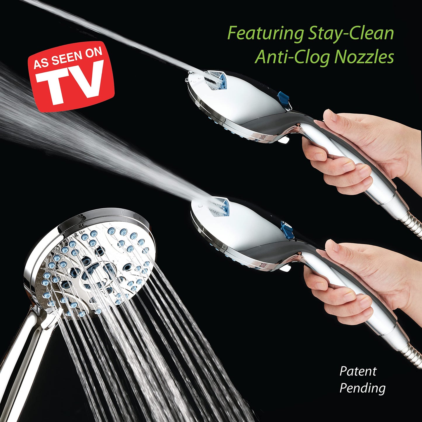 AquaCare 8-Mode High Pressure Handheld Shower Head – Anti-Clog Nozzles, Power Wash, 6ft Hose, Wall & Overhead Brackets