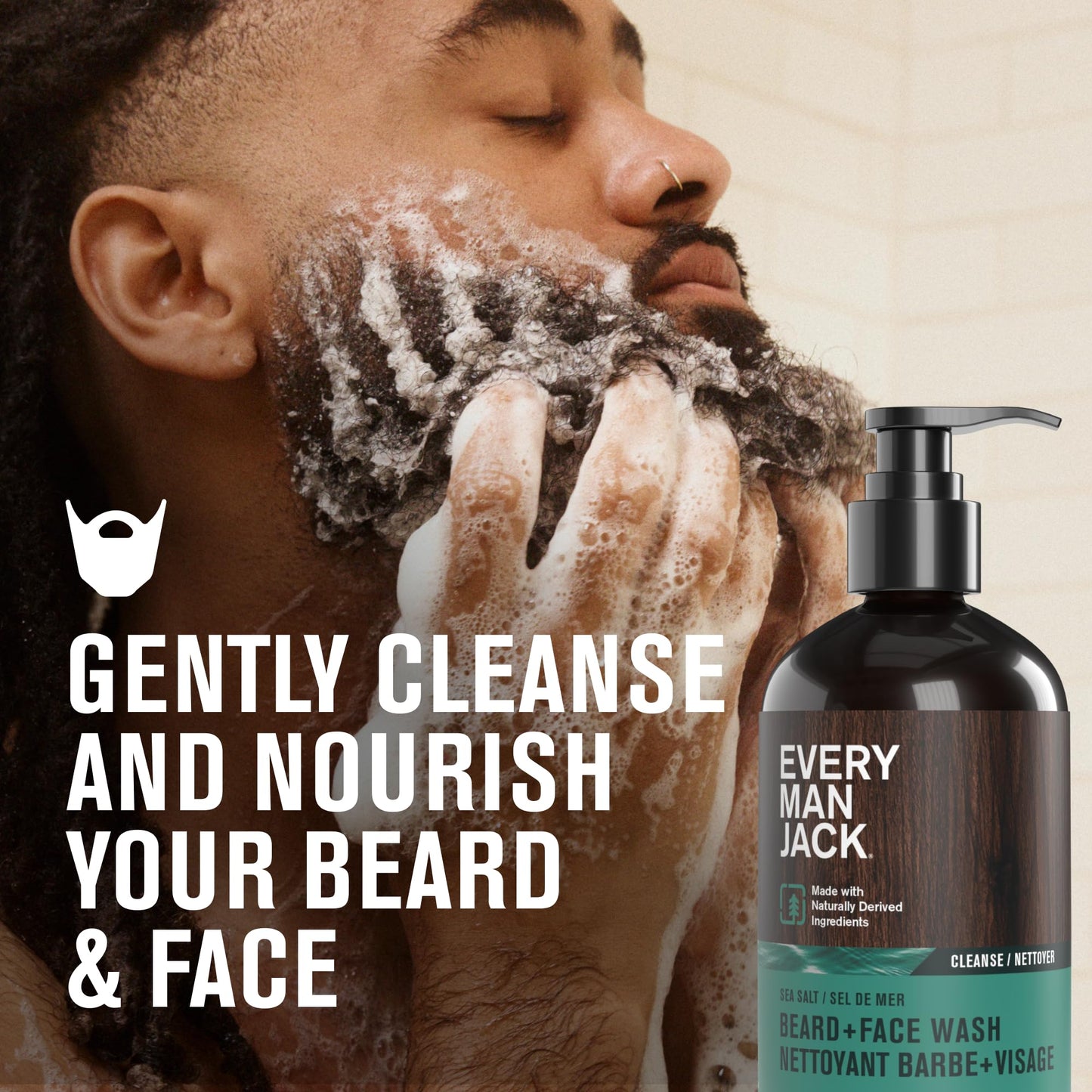 Every Man Jack Beard + Face Wash - Subtle Sea Salt Fragrance - Deep Cleans, Conditions, and Softens Your Beard and Skin Underneath - Naturally Derived