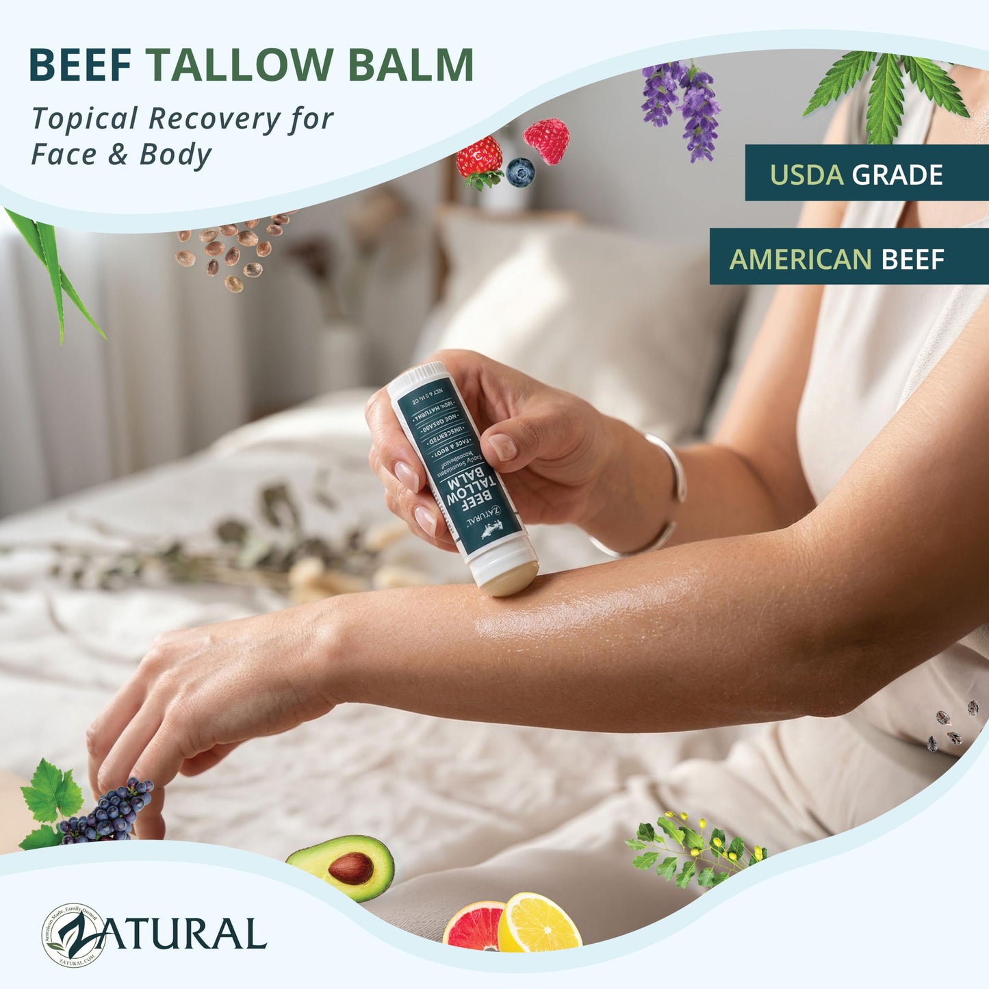 Zatural Beef Tallow Balm for Face and Body, Travel Size, 0.5oz Beauty and Personal Care Zatural