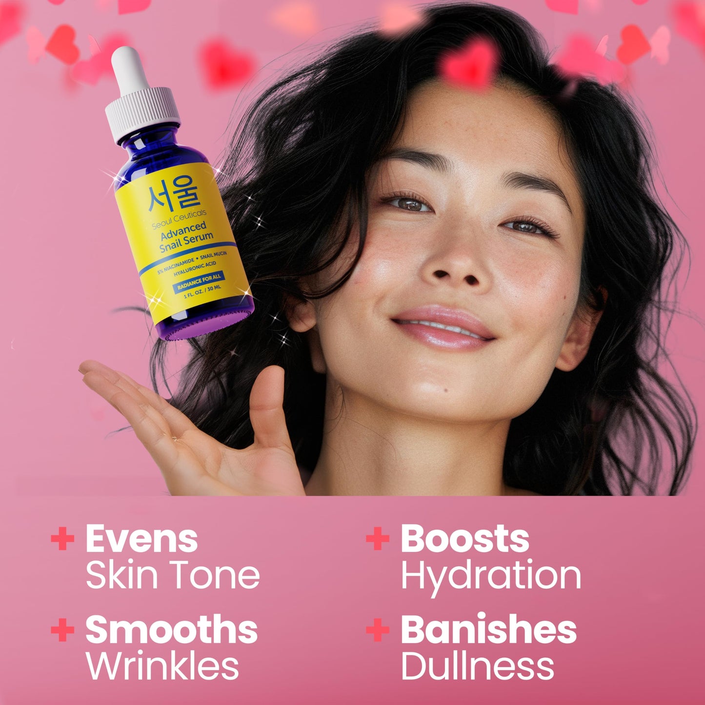 SeoulCeuticals Korean 5% Niacinamide + Snail Mucin 97.5% Essence Serum + Hyaluronic Acid, Cruelty Free Korean Skin Care, Natural & Organic Anti Aging