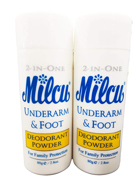 Milcu Underarm & Foot Deodorant Powder 80g per Bottle, 2 Pack Beauty and Personal Care Milcu