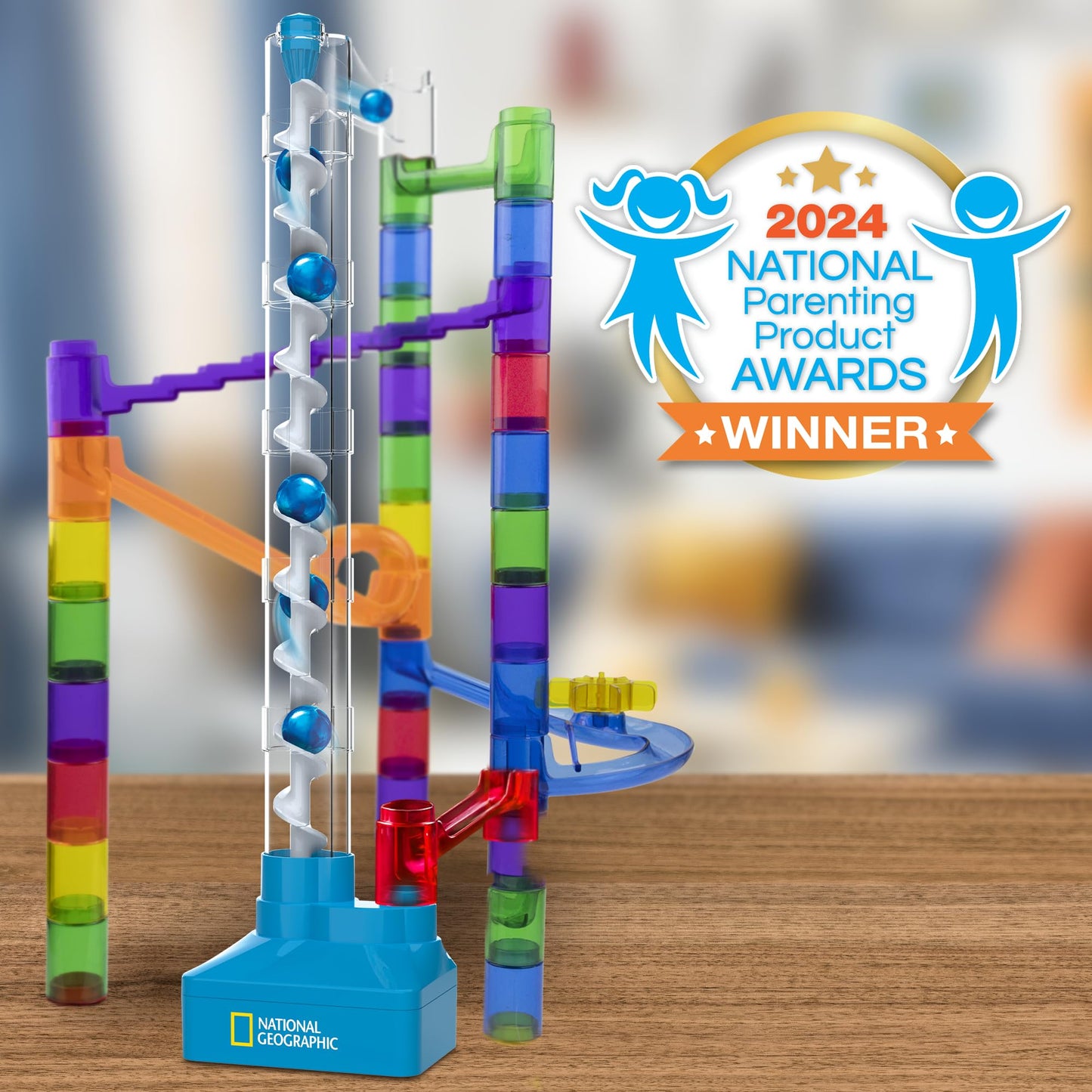 National Geographic Magnetic Marble Run 75pcs – STEM Building Set with Tracks, Trick Pieces & Marbles for Kids & Adults Marble Maze