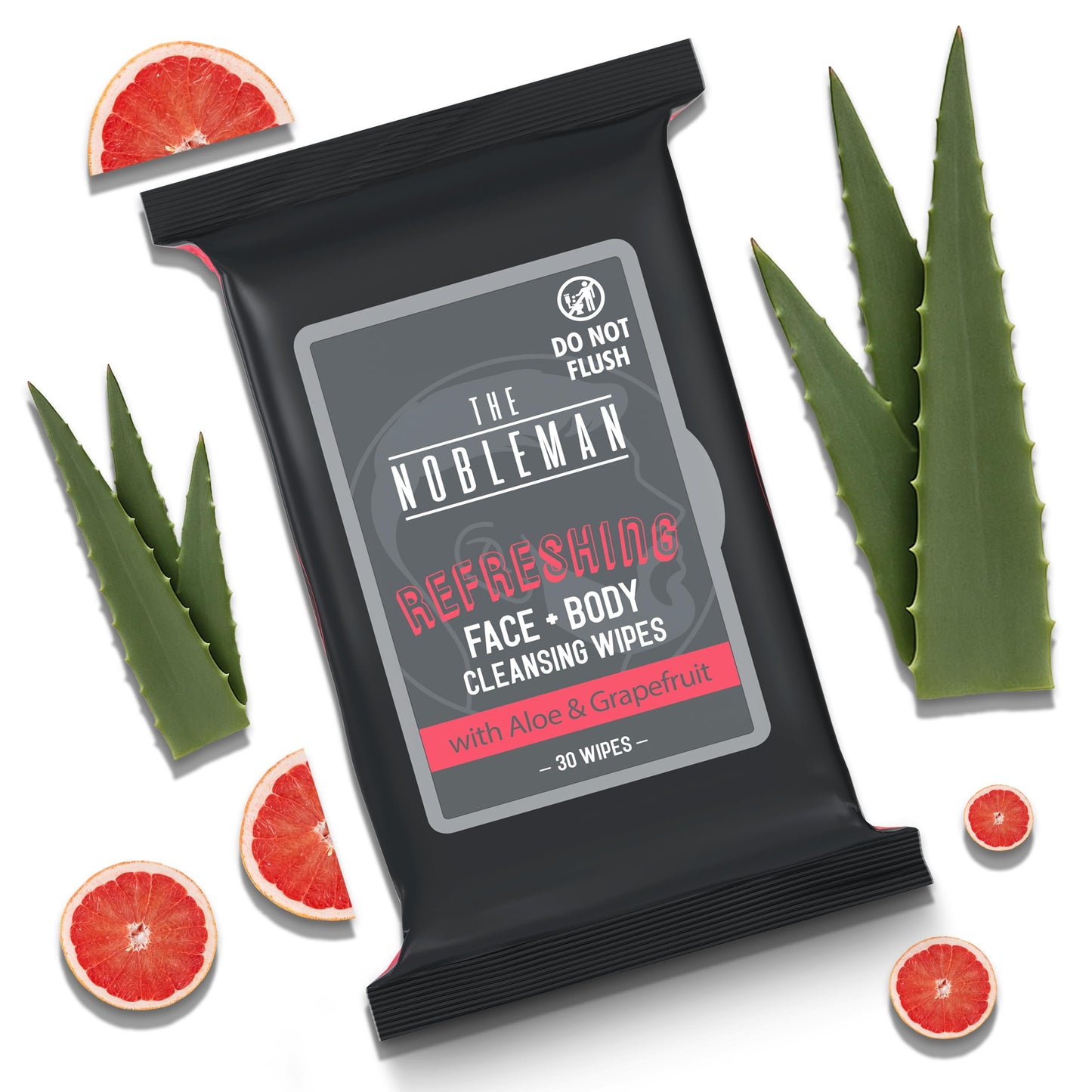 The Nobleman Mens Refreshing Face & Body Cleansing Wipes - Aloe Vera & Grapefruit Cleansing Cloths for Gym, Travel, Sweat Removal, Post Workout