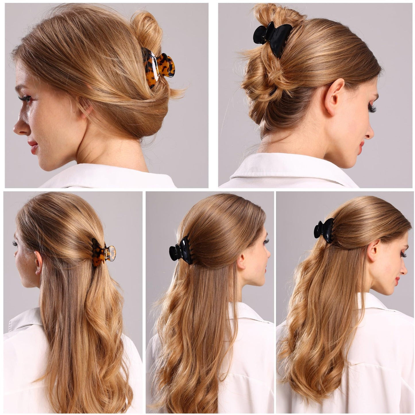 Womens Hair Clips Medium Claw Clips Tortoise Hair Jaw Clips Celluloid Hair Claw Clamps Acetate Hair Clip 3 Pack,Tortoise Shell/Black/Brown Beauty and Personal Care Fsmiling