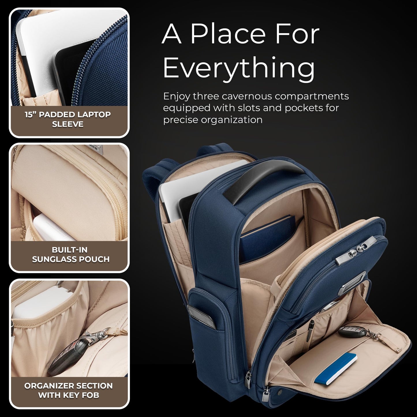 Briggs & Riley Medium Cargo Backpack for Women & Men - Laptop Backpack, For Work & Travel, Lightweight & Durable, Padded Straps, Fits up to 15" Laptop - @work Collection, Navy