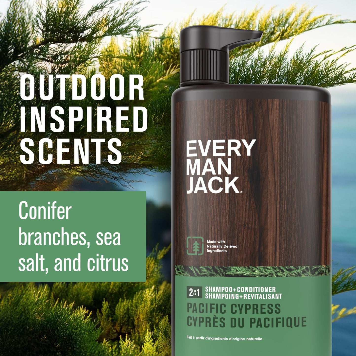 Every Man Jack 2-in-1 Daily Shampoo + Conditioner - Pacific Cypress | Nourishing For All Hair Types, Naturally Derived, Cruelty-Free Shampoo