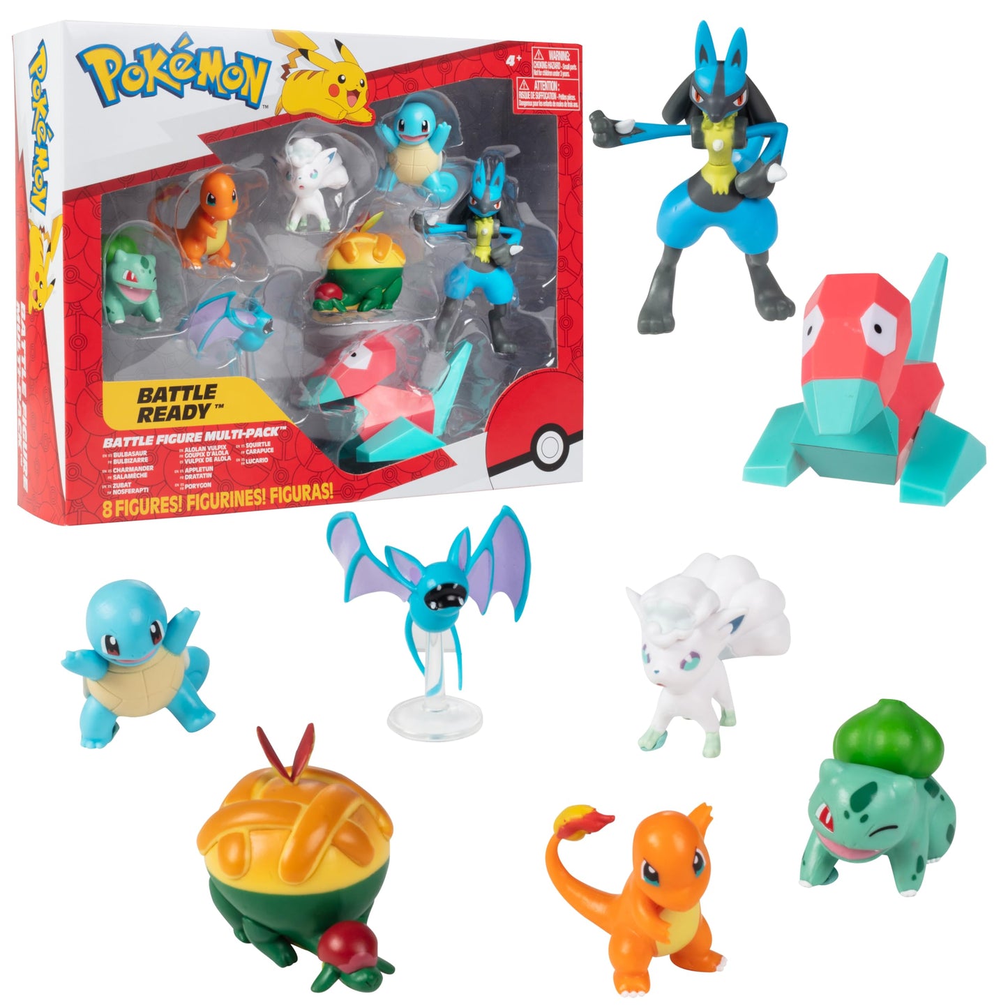 Pokemon Battle Ready! Toy Figure Set, 8 Pieces - 2" & 3" Charmander, Bulbasaur, Squirtle, Lucario, Alolan Vulpix & More - Holiday Christmas Stocking…