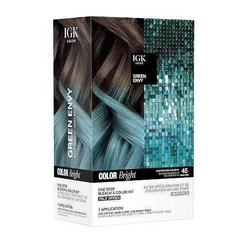 IGK Color Bright One Step Bleach & Color Kit for Accent Pieces GREEN ENVY - Pale Green | One-Step Color Processing + Replenishes + Hydrates | Vegan +