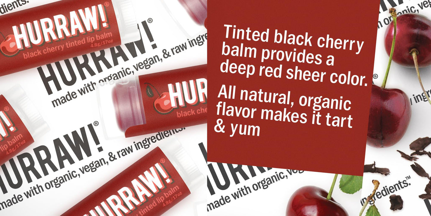 Hurraw! Raspberry Tinted, Black Cherry Tinted, Hazelnut Tinted Lip Balms, 3 Pack Bundle: Organic, Vegan, Cruelty & Gluten Free. Non-GMO, 100% Natural.