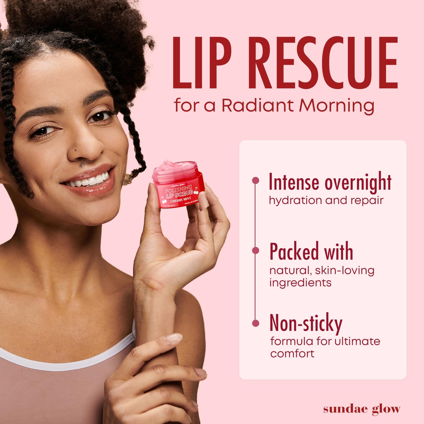 Sundae Glow Lip Mask & Scrub - Apple, Pear, Cherry & Mint - Hydrates, Exfoliates, Softens, Repairs Dry & Chapped Lips - Dermatologist Tested, Korean