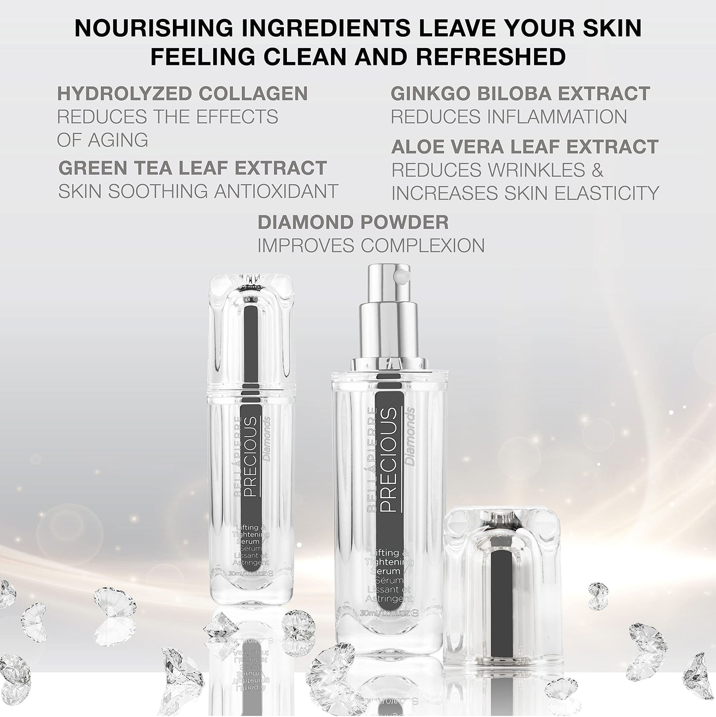 bellapierre PRECIOUS Diamonds Lifting & Tightening Serum | Awaken, Revitalize, and Tighten Tired, Sagging Skin | Enriched with Vitamins A & E