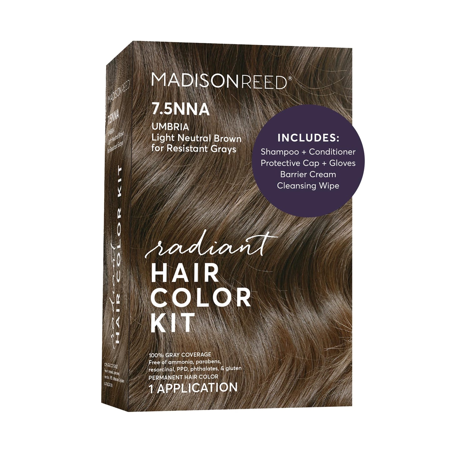 Madison Reed Radiant Hair Color Kit - 7.5NNA Light Neutral Brown (Umbria Brown), Permanent Hair Dye for Resistant Grays, 100% Gray Coverage | PPD-Free