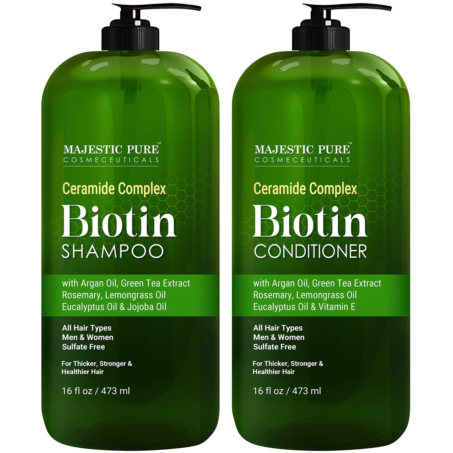 MAJESTIC PURE Biotin Shampoo and Conditioner Set - With Essential Oils & Ceramides - Helps Hair Growth, Thickening, Dry & Colored Hair - Sulfate Free