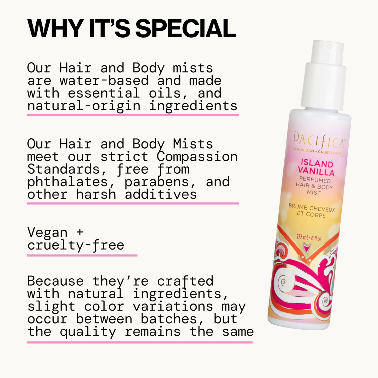 Pacifica Mini Island Vanilla Hair Mist Perfume and Full Body Spray for Women - Body Mist Fragrance Spray for A Mood-Lifting Experience, Paraben-Free,