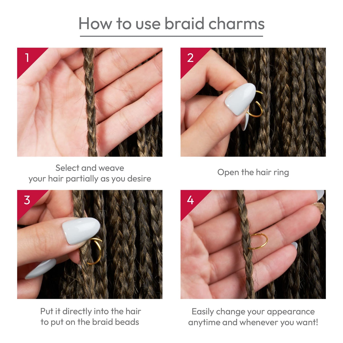 RED by KISS Hair Jewelry for Women Braids Dreadlock A Complete DIY Kit of Hair Charms Beads Cuffs Rings and Metallic Cords for Hair Decoration (Kit 1)