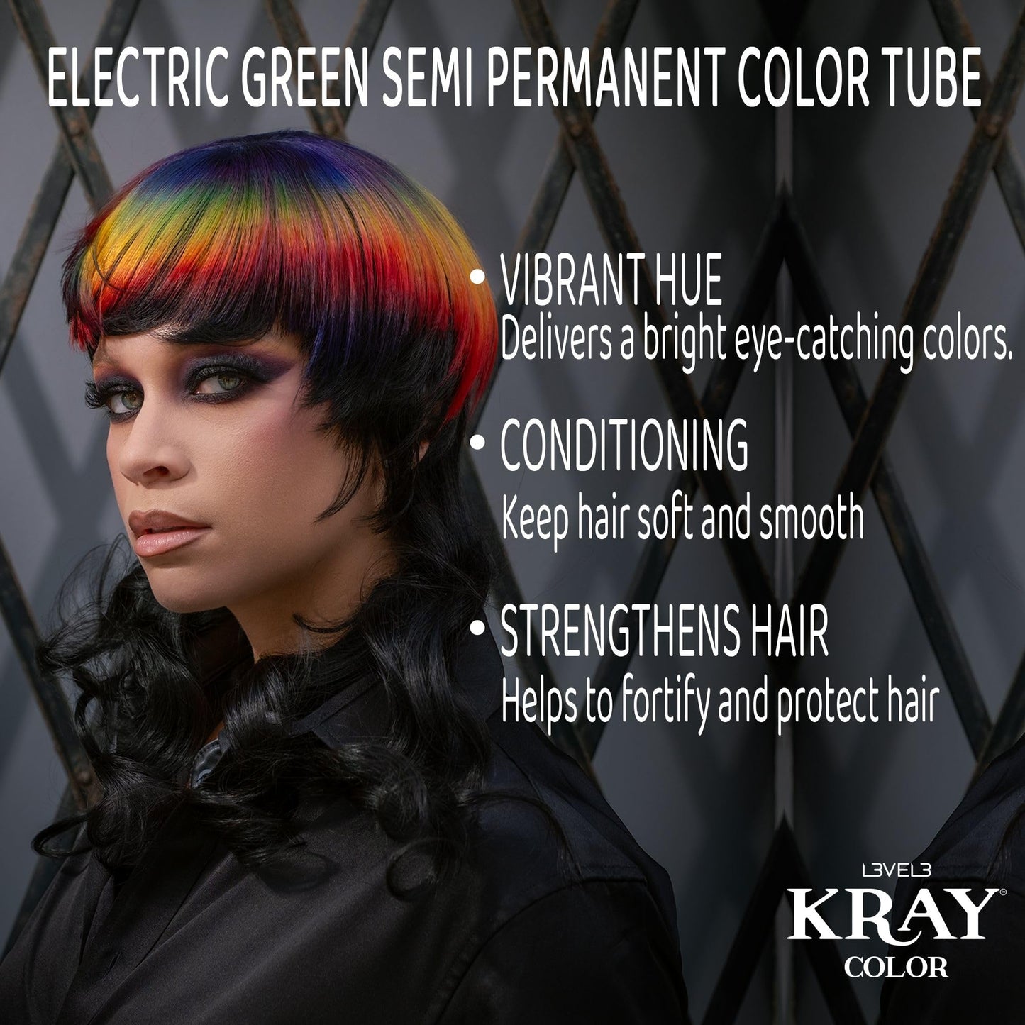 L3 - Level 3 Electric Semi Permanent Hair Color - Vibrant Long Lasting Shine - Argan Oil Protection - 100 ml - Electric Green