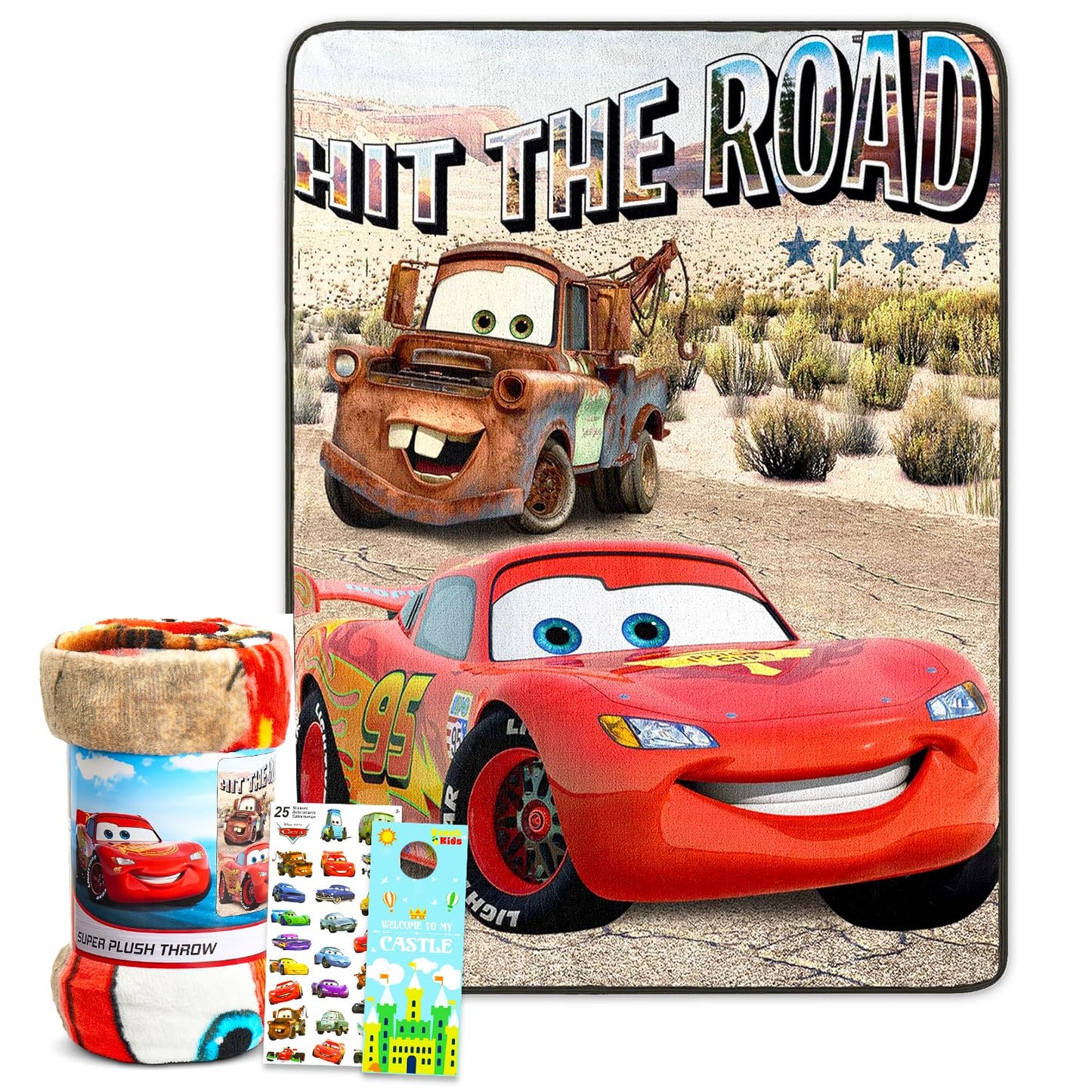 Disney Pixar Cars Blanket Set - Bundle with 45x60 Lightning McQueen Blanket, Stickers, More | Disney Bed Sheets, Cars Room Decor for Boys