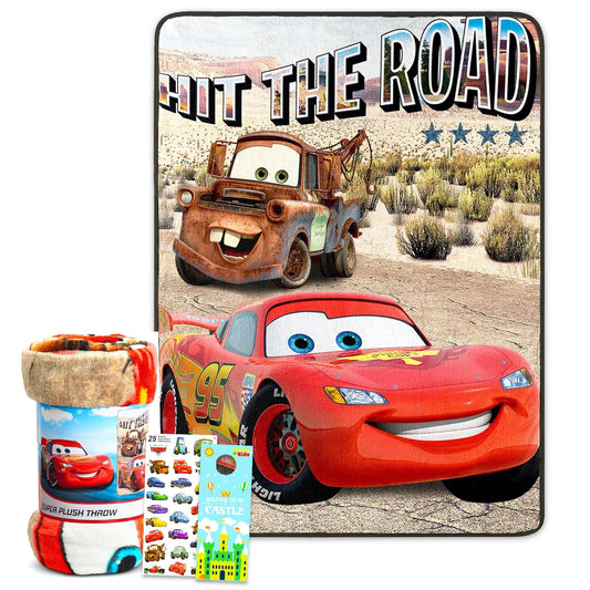Disney Pixar Cars Blanket Set - Bundle with 45x60 Lightning McQueen Blanket, Stickers, More | Disney Bed Sheets, Cars Room Decor for Boys