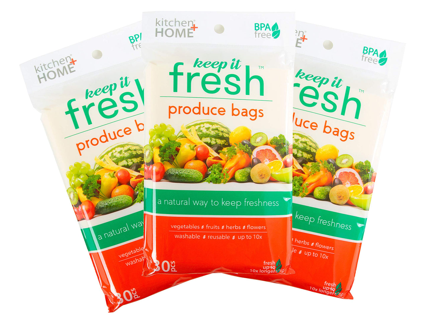 Keep it Fresh Produce Bags - 30 Reusable BPA Free Freshness Produce Bags & Twist Ties - Keeps Fruits, Veggies, and Flowers Fresher Longer