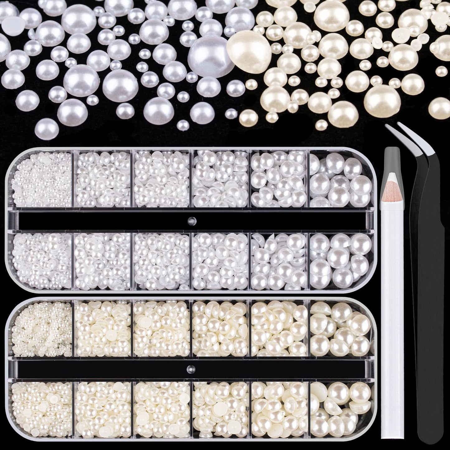4000PCS Flatback Rhinestones and Half Round Pearls Kit #44, Multi Size Glass AB Crystals, Plastic Flat Back Gold Dome Bead with Pickup Pencil Beauty and Personal Care BELLEBOOST Default Title