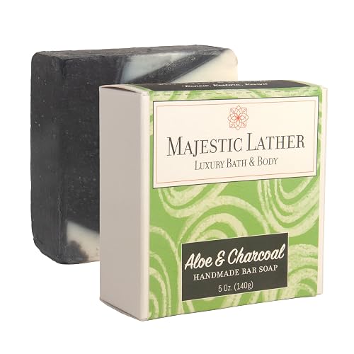 Majestic Lather Soothing Aloe & Activated Charcoal Luxury Bar Soap for Face, Body, Dry Sensitive Skin, Eczema, Psoriasis, Rosacea, ACNE and Oily Skin