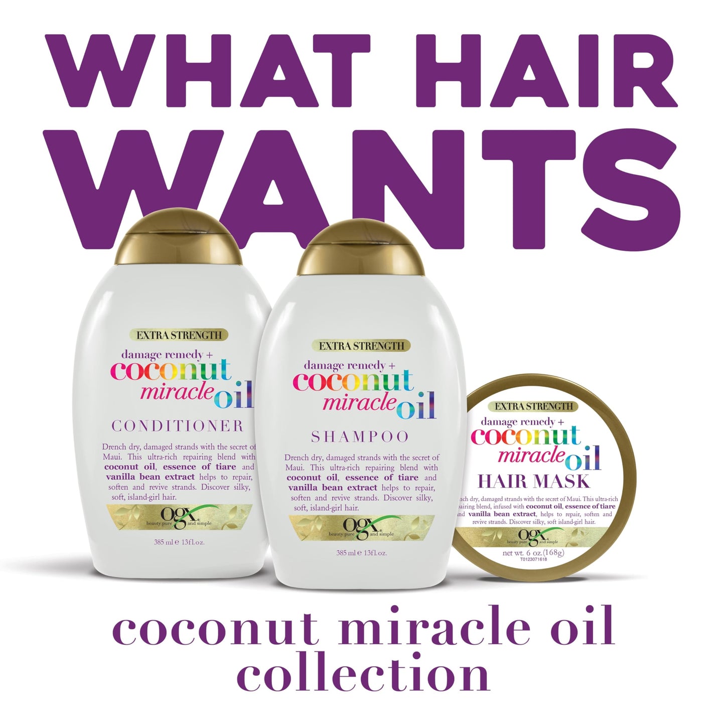 OGX Extra Strength Damage Remedy + Coconut Miracle Oil Shampoo for Dry, Frizzy or Coarse Hair, Hydrating & Flyaway Taming Shampoo, Paraben-Free