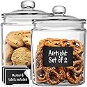 Le'raze Glass Canister Set for Kitchen Counter + Labels & Marker - Set of 2 - Glass Cookie Jars with Airtight Lids - Food Storage Containers…