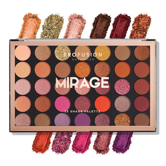 Profusion Cosmetics Mirage 35 Shade Eyeshadow Palette - Ultra-Pigmented Powder in Bright, Vibrant Colors for Stunning Eye Looks, Skin-Friendly, Vegan…