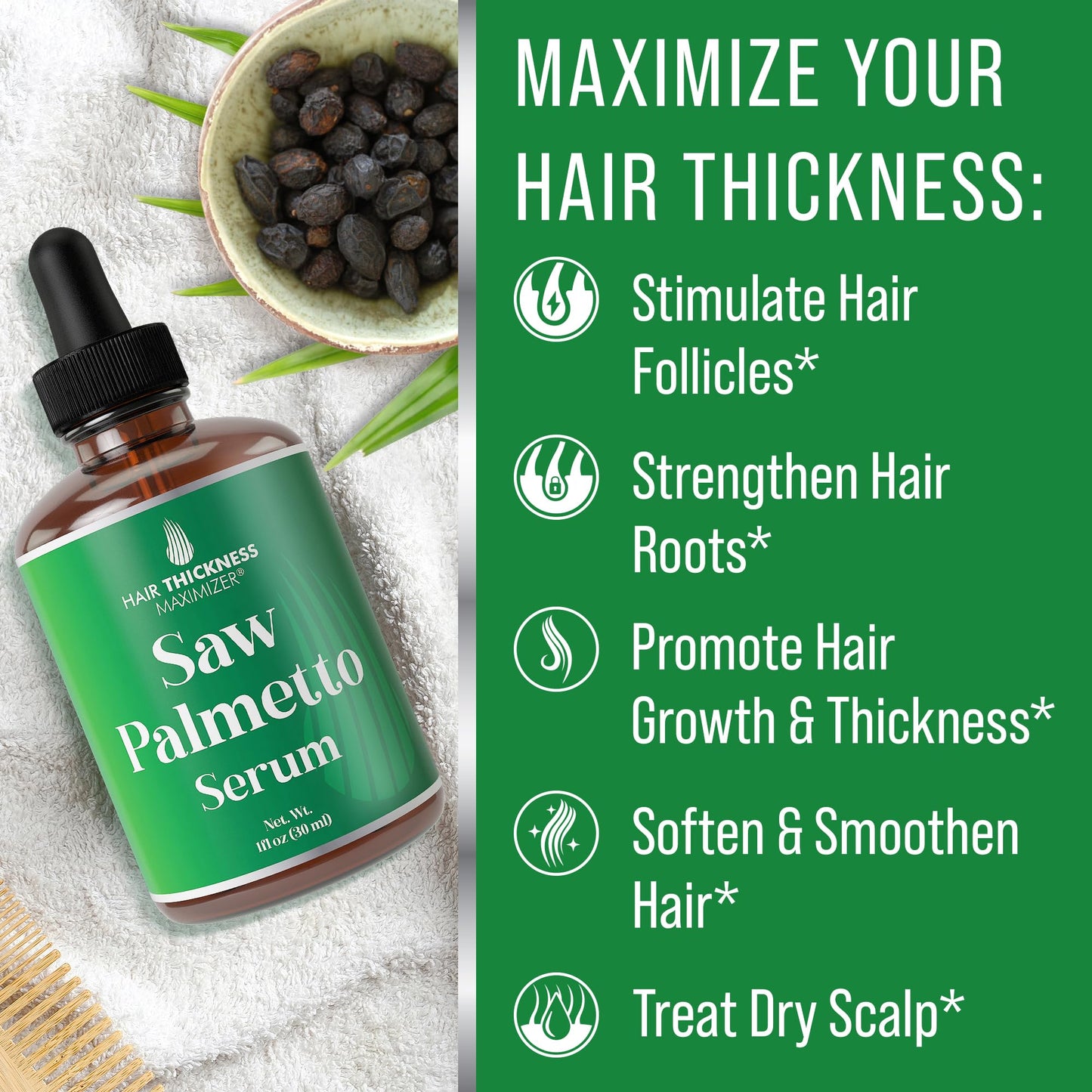 Saw Palmetto Serum for Hair Growth: Rosemary, Peppermint, Pumpkin Seed Oils. Vegan Thickening, Moisturizing, Strengthening Treatment for Women, Men