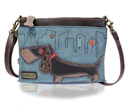 CHALA Mini Crossbody/Purse with Convertible Strap Stylish, Compact, Versatile - Wiener Dog - indigo Fashion CHALA