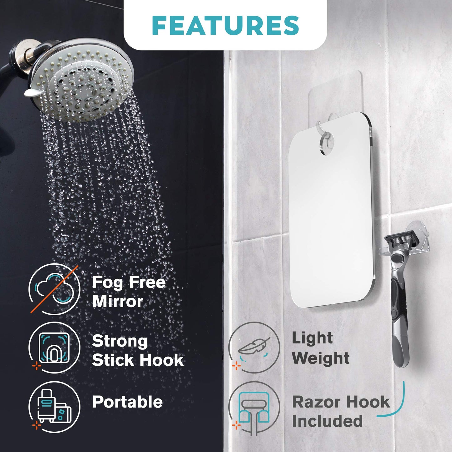 HONEYBULL Fogless Shower Mirror for Shaving, No Drill Mount, Compact 6x8in Beauty and Personal Care HONEYBULL