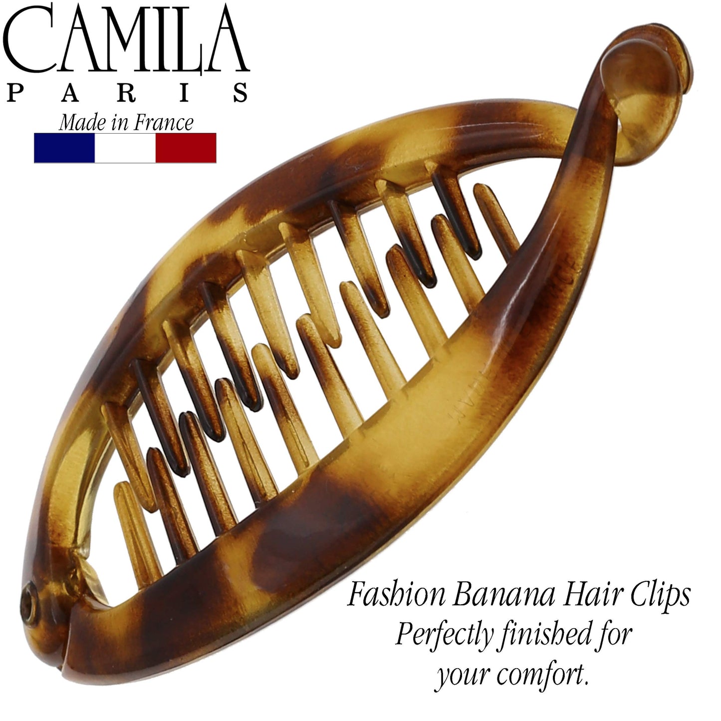 Camila Paris CP2192 French Extra Small Banana Clip Hair Comb for Fine Hair, Classic Banana Clips Hair for Thin Hair Ponytail Holder Interlocking