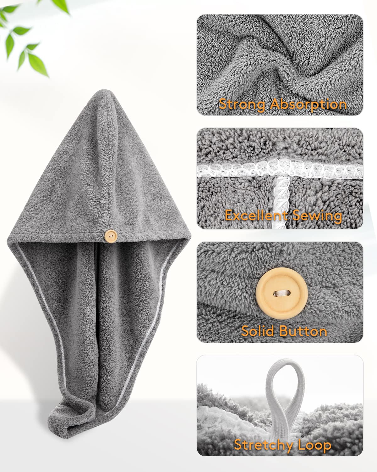 YFONG 3 Pack Hair Drying Towels, Hair Towel with Button, Super Absorbent Microfiber Hair Towel for Curly Hair, Fast Drying Hair Wraps for Women Girls Beauty and Personal Care YFONG
