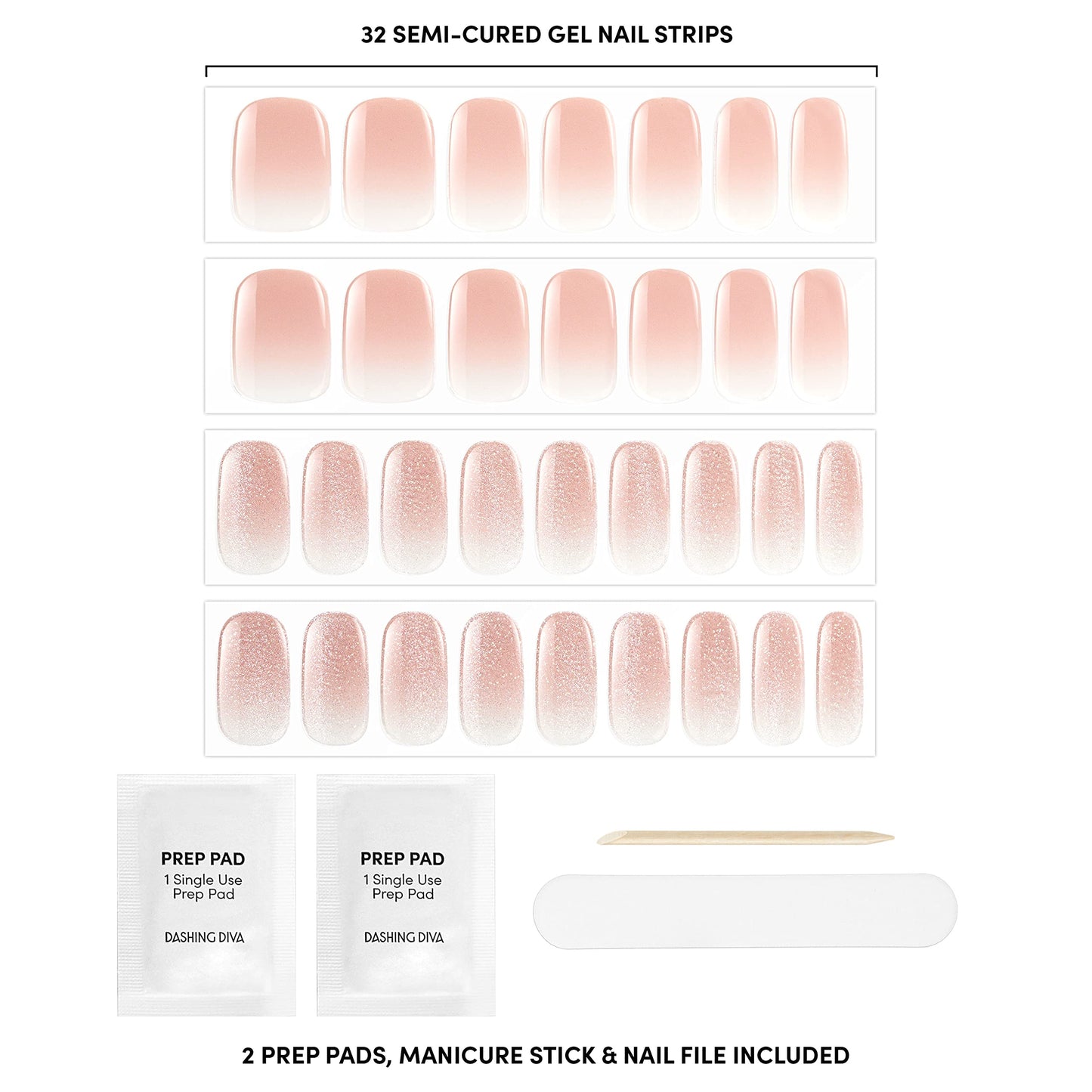 Dashing Diva Glaze Nail Strips - Velvet Blush | Long Lasting, Chip Resistant, Semi-Cured Gel Nails | 34 Salon Quality Nude Ombre Set Beauty & Personal Care Dashing Diva