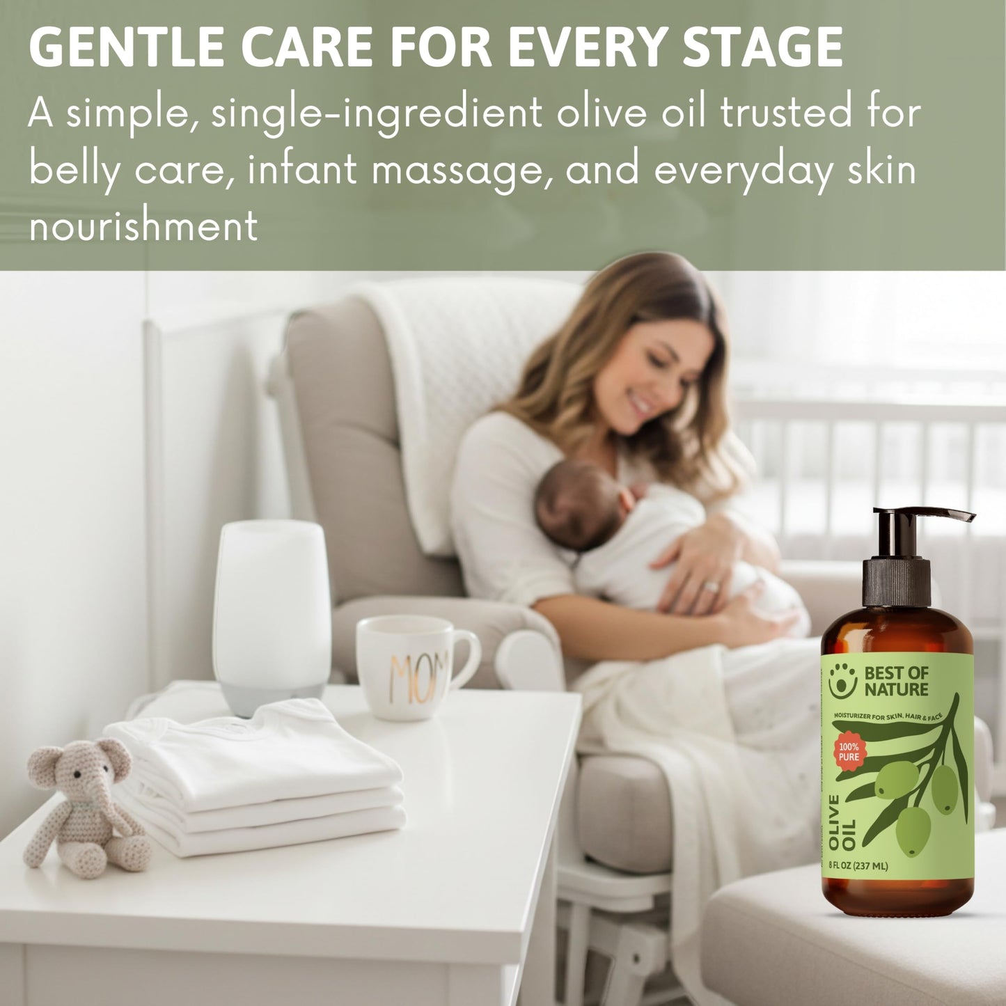 Best of Nature 100% Pure Olive Massage & Body Oil - Cold Pressed, Unscented Moisturizer for Skin & Hair, Bath Oil, Half Gallon (64 fl oz)