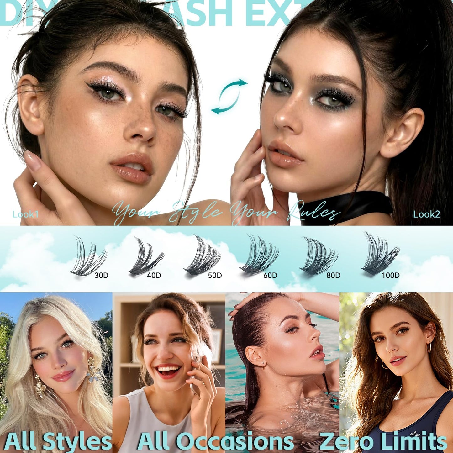 Wispy Lash Clusters D Curl eyelash clusters Natural Look Eyelashes 9-16mm Beauty and Personal Care Aisniec