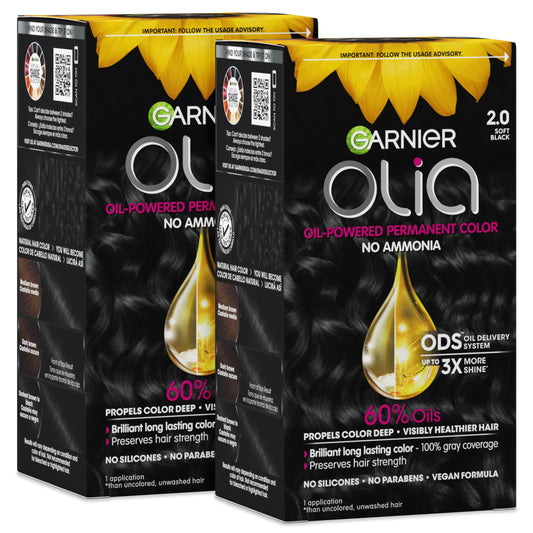 Garnier Olia Hair Color, Ammonia-Free Permanent Hair Dye, Oil-Powered Formula for 100% Gray Coverage and 3x Shinier Hair, Vegan & Cruelty Free, 2.0 Beauty & Personal Care Garnier