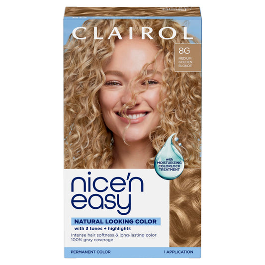 Clairol Nice'n Easy Permanent Hair Dye, 8G Medium Golden Blonde Hair Color, Pack of 1 - Packaging May Vary