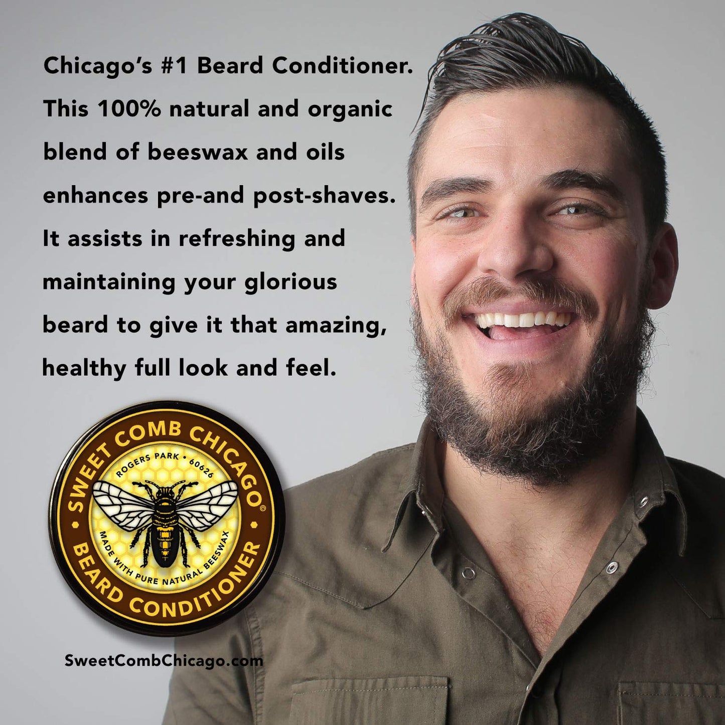 Sweet Comb Chicago: Beeswax Beard Conditioner, Strong Hold for Your Beard, Strengthens & Softens Beards & Mustaches - Leave in Conditioner Wax for Men
