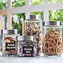 4pc Square Glass Cookie Jars with Airtight Lids + Marker & Labels, Canister Sets for Kitchen Counter or Bathroom - Food Storage Containers with Lids…