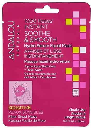 Andalou Naturals 1000 Roses Instant Soothe & Smooth Sheet Mask, 0.6 FZ