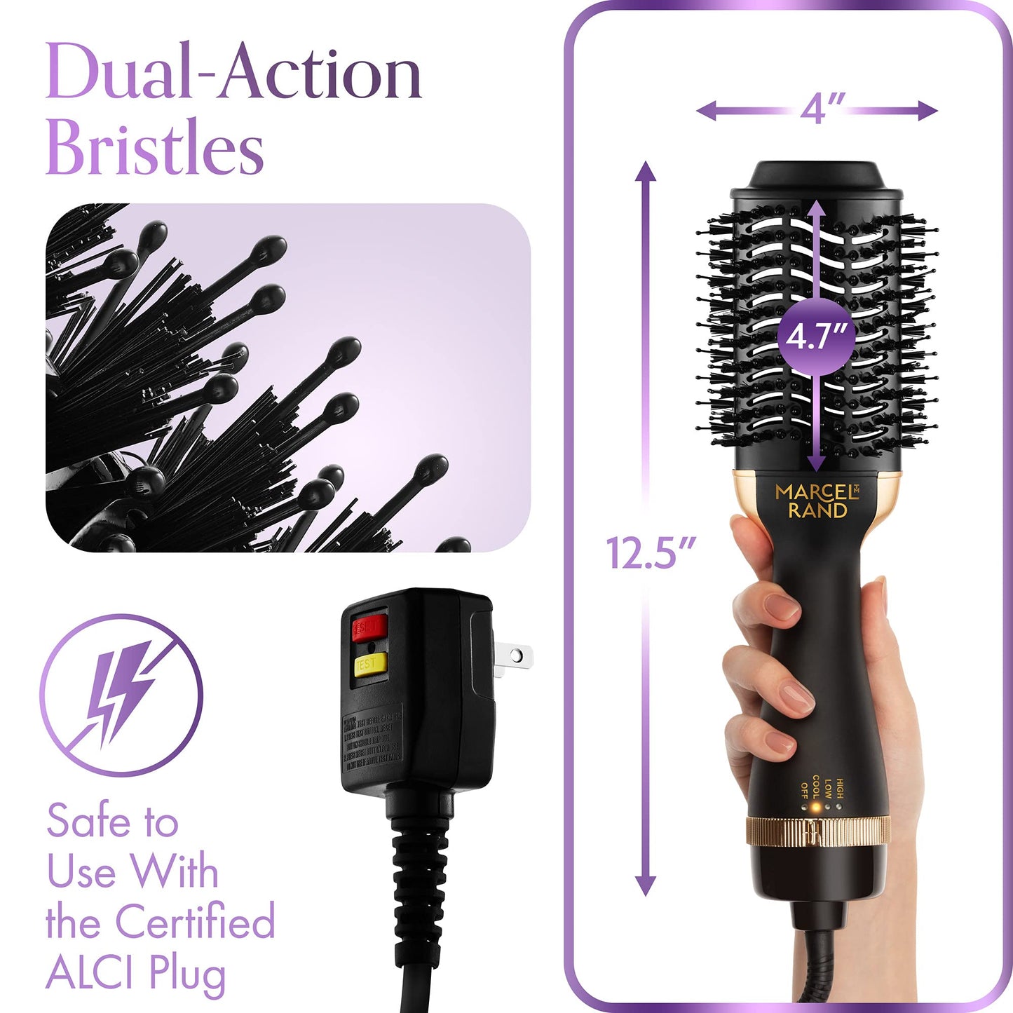 Professional 2 in 1 Volumizing Oval Hair Brush Dryer for Women, 75MM with Hard Travel Case and Premium Gift Box, Black & Gold