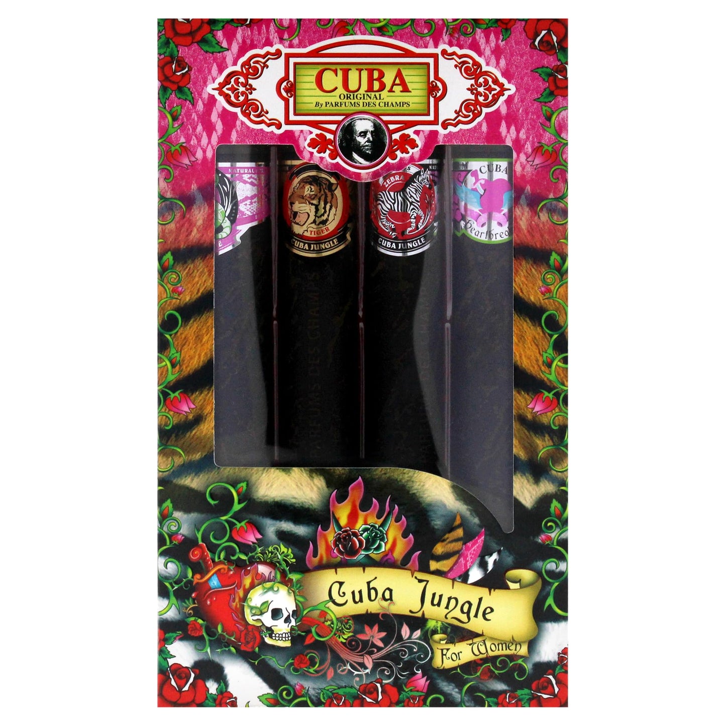 Cuba Jungle 4 Pieces Gift Set for Women, (Snake + Tiger + Zebra + Heartbreaker 4×1.17 Ounce Eau de Parfum Spray)