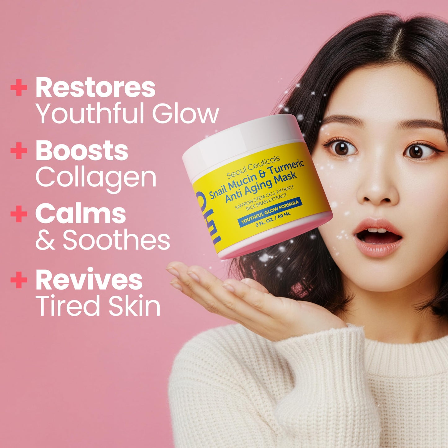 SeoulCeuticals Korean Face Mask Skin Care - Snail Mucin Turmeric Mask for Face - Cruelty Free K Beauty Anti Aging Face Mask for Healthy, Youthful Glow