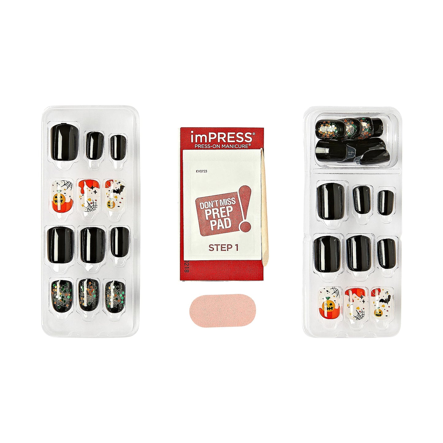 KISS imPRESS Press-On Manicure Halloween, Black, Short Length, Square Shape, PureFit Technology, Chip Proof, Smudge Proof, Waterproof, Prep Pad, Mini Beauty & Personal Care imPRESS